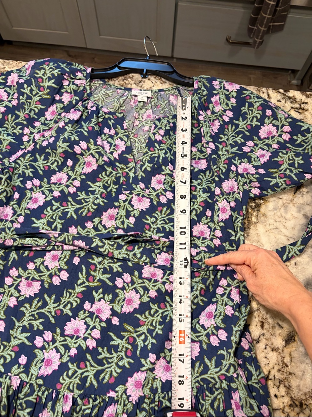 J Crew Puff-Sleeve Midi Dress in Navy and Lavender with pockets - Picture 5 of 6